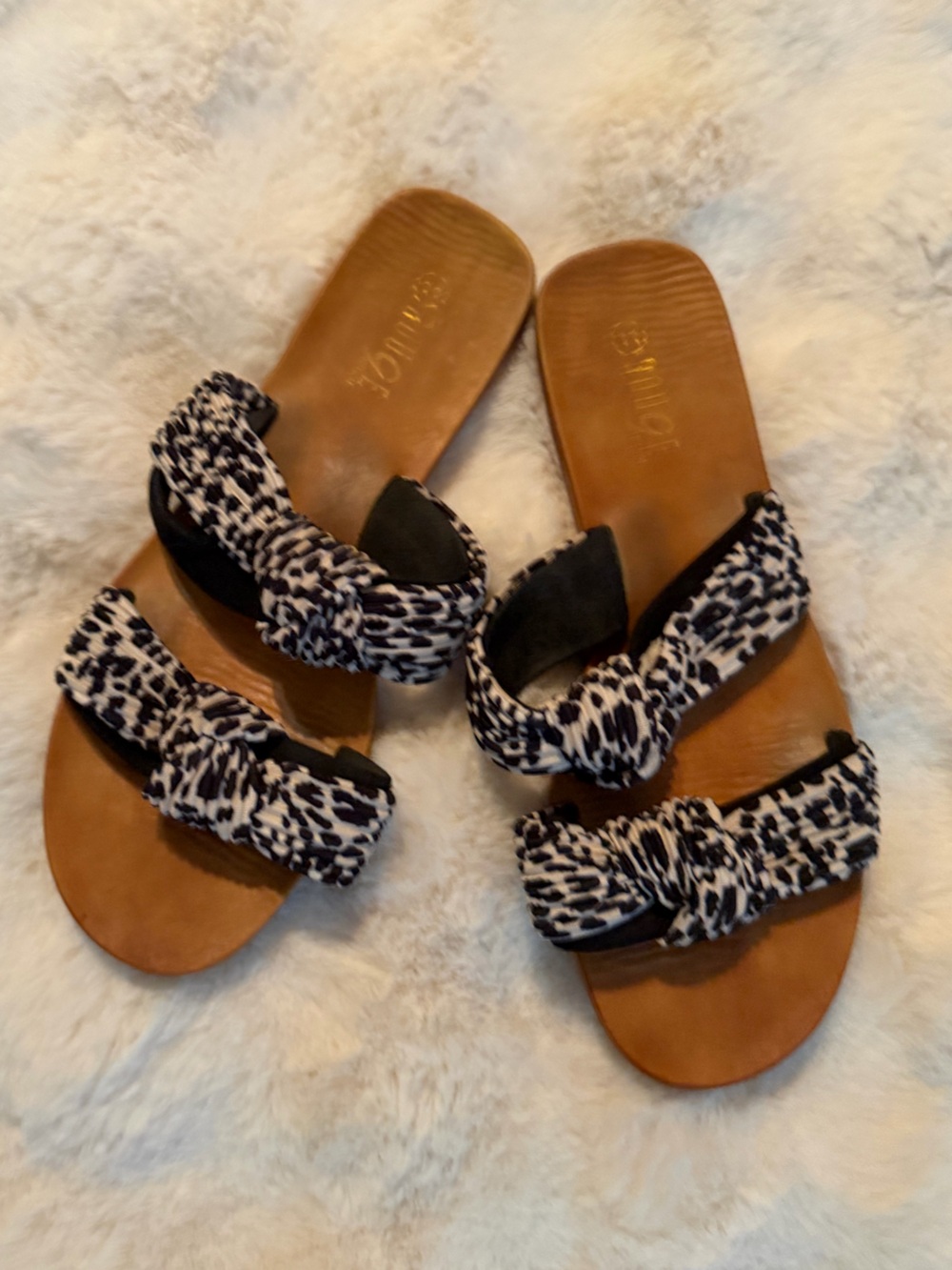 Women's Animal Print Ruched Bow Sandals- 11